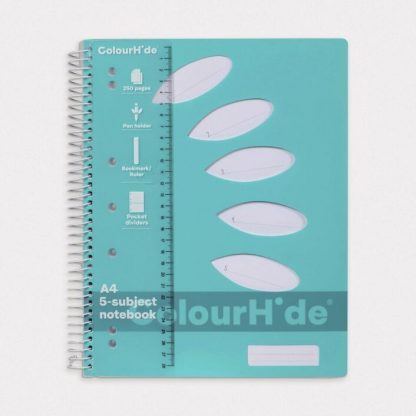 ColourHide 5 Subject Notebook 250 Pages Aqua