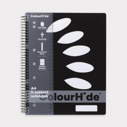 ColourHide 5 Subject Notebook 250 Pages Black